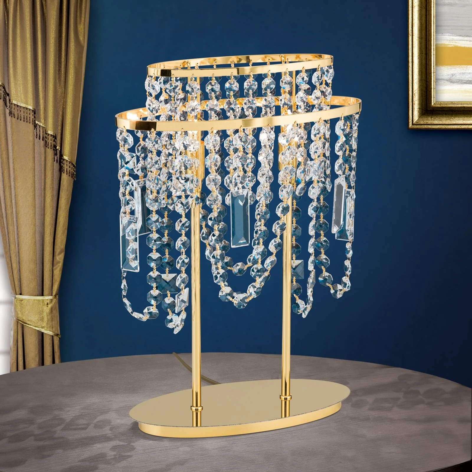 Stona lampa KRISTALLDESIGN, 2 izvora svetla, zlatna