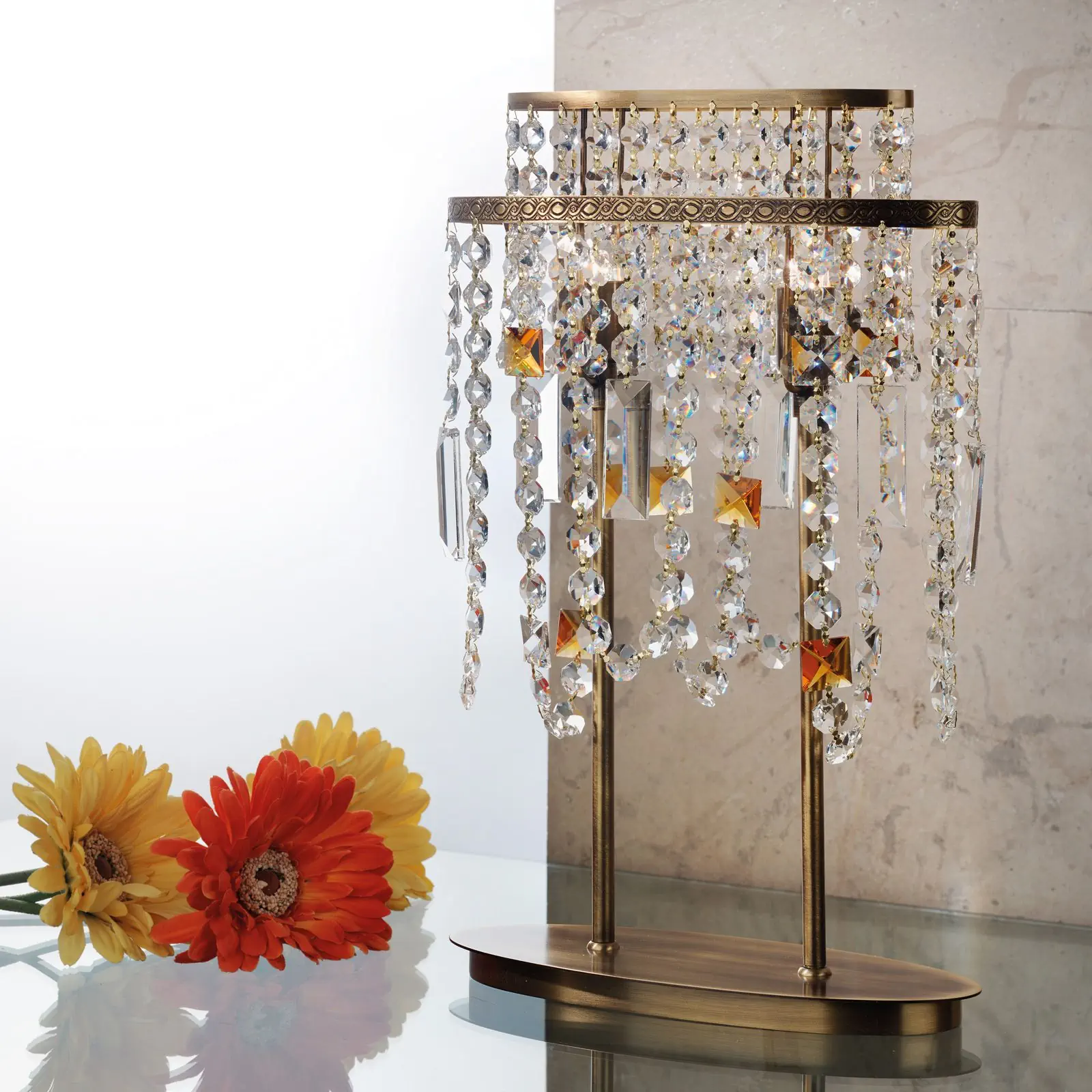 Stona lampa KRISTALLDESIGN, 2 izvora svetla, Patina