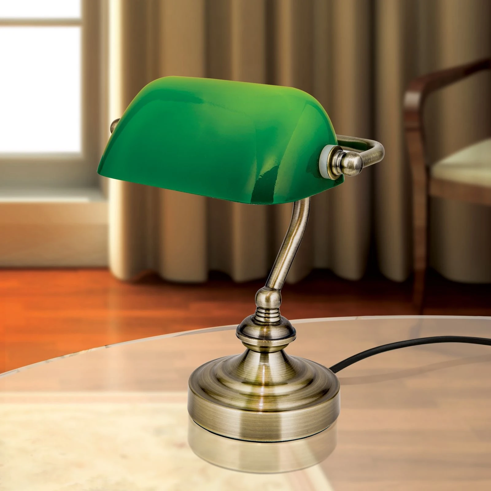 Bankarska lampa BANKERSLAMP, antik mesing, zeleni abažur