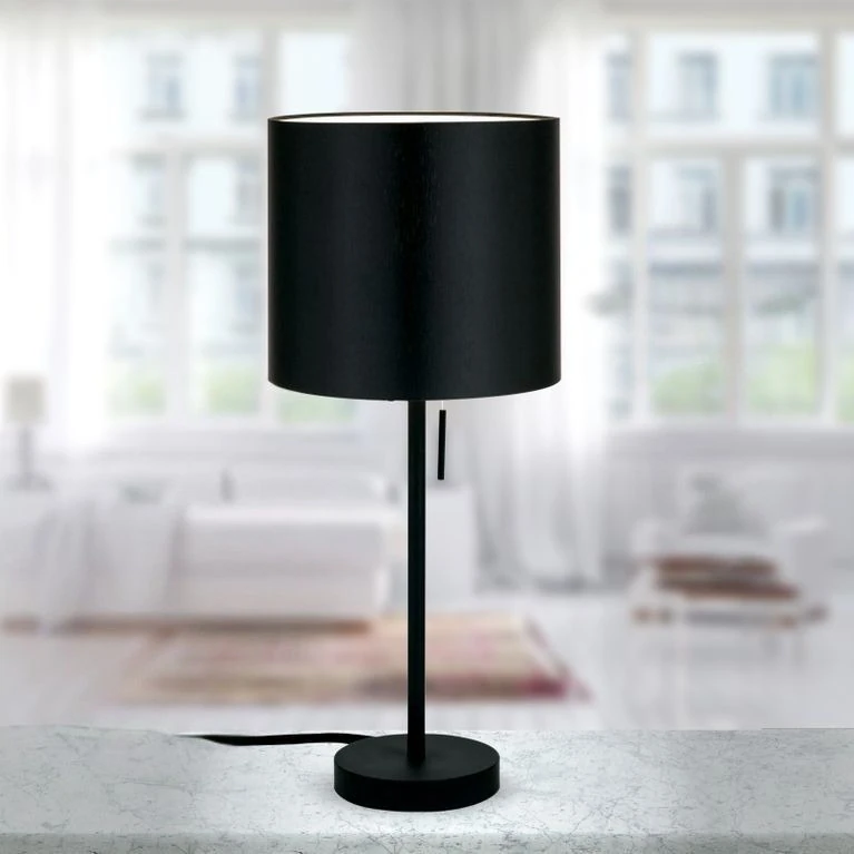 Stona lampa SHADE, mala, belo-crna, cilindrični crni abažur