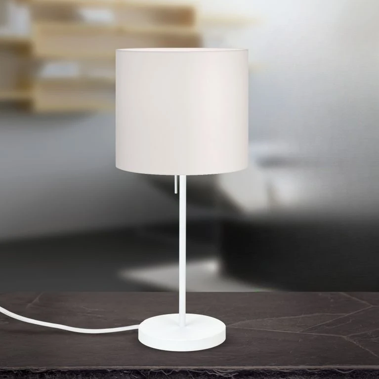 Stona lampa SHADE, srednja, bela, cilindrični beli abažur