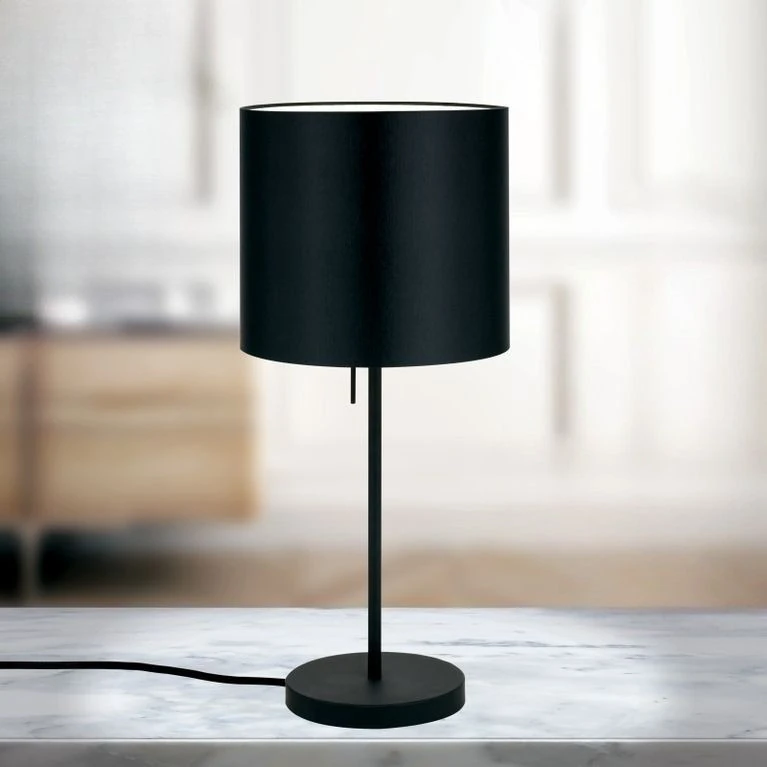 Stona lampa SHADE, srednja, crna, cilindrični crni abažur