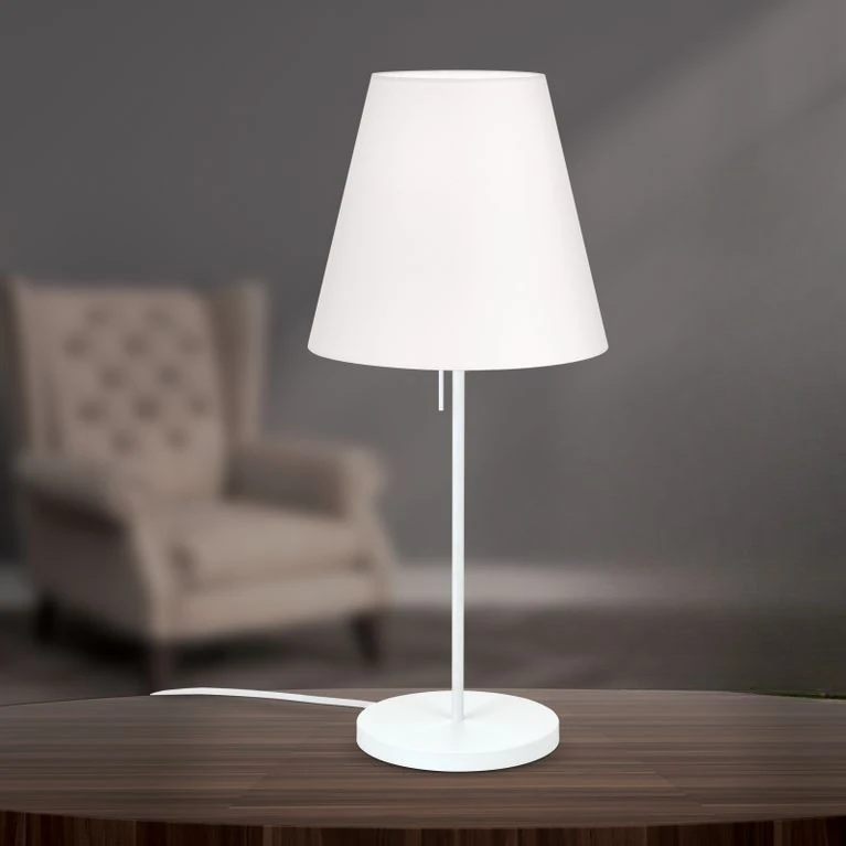 Stona lampa SHADE, velika, bela, konusni beli abažur