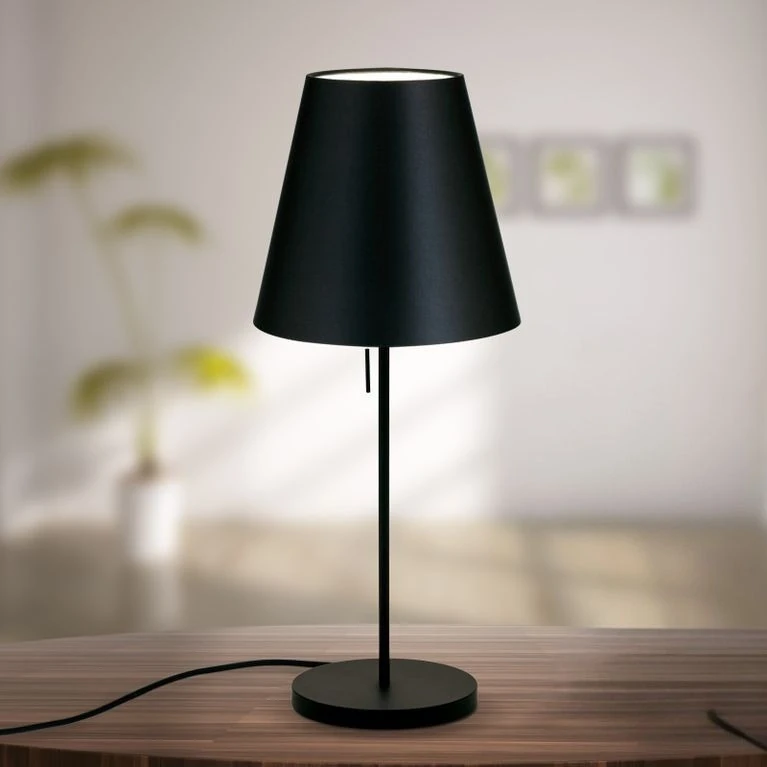 Stona lampa SHADE, velika, belo-crna, konusni crni abažur