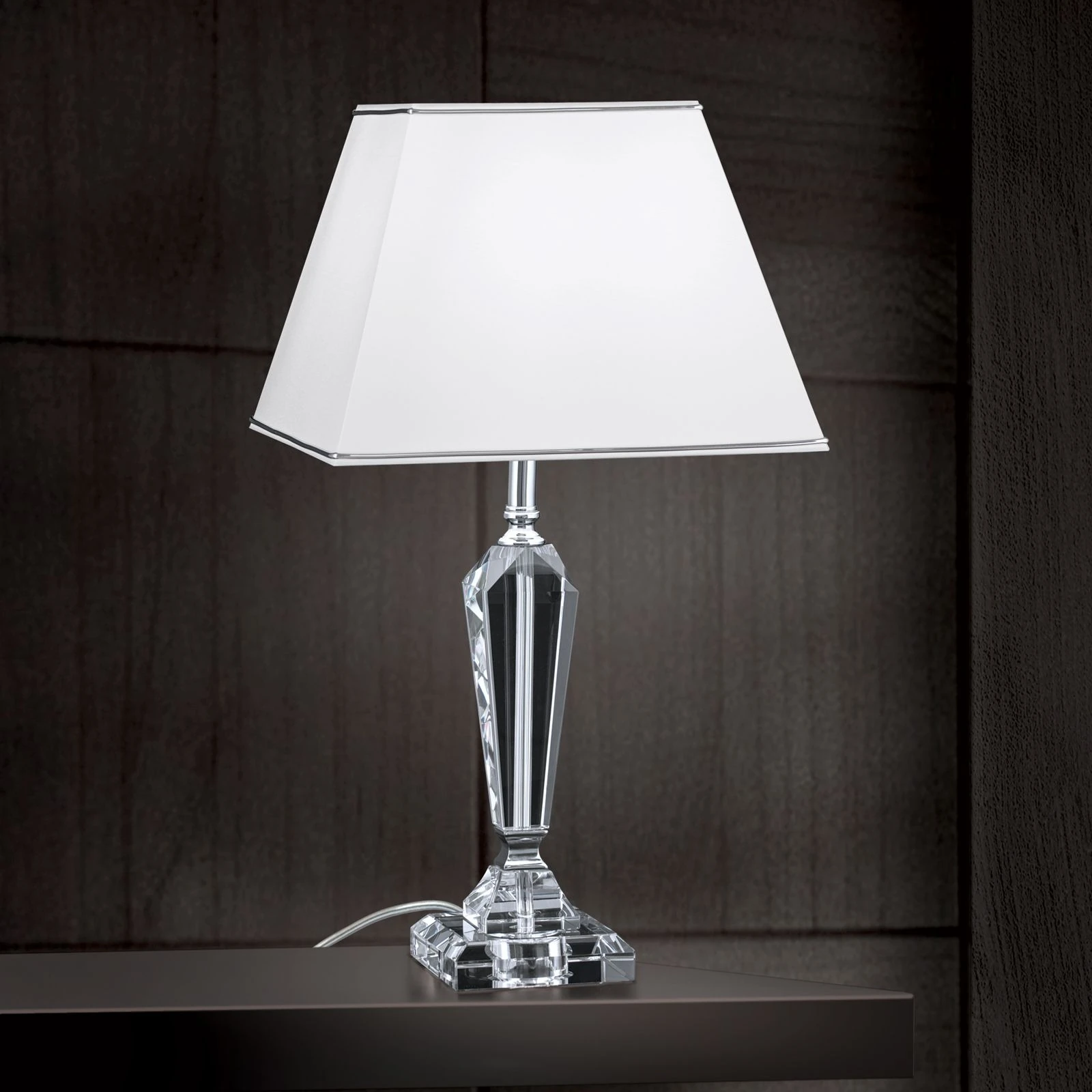 Stona lampa VERONIQUE, kvadratna, hrom, beli abažur