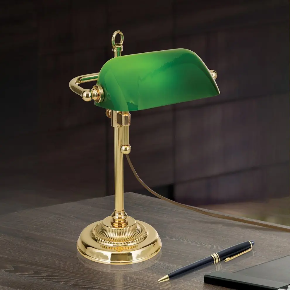 Stona lampa HARVARD, mesing sa zelenim staklenim abažurom, 32 cm