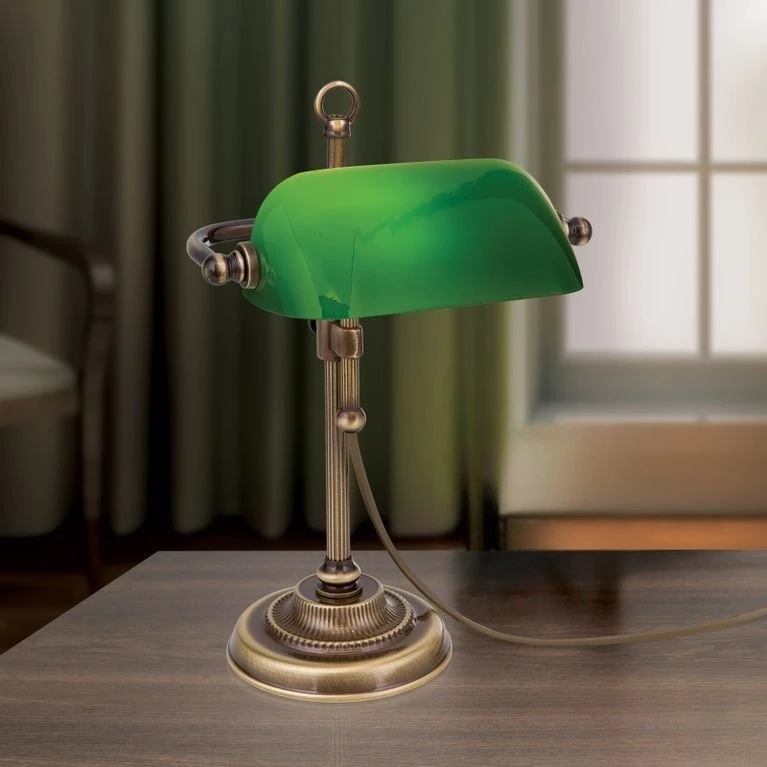 Stona lampa HARVARD, patina, zeleni stakleni abažur, visina 32 cm