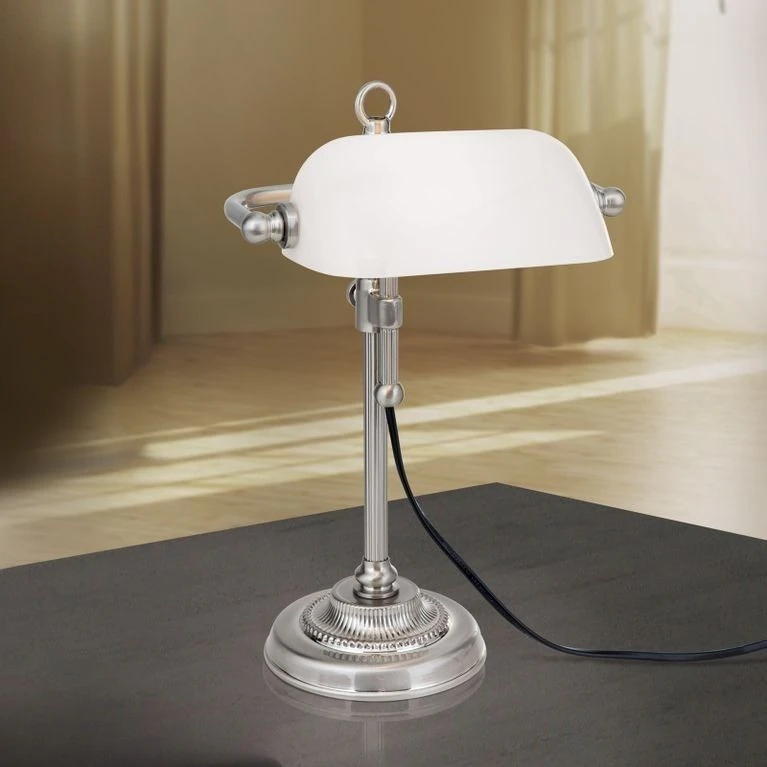 Stona lampa HARVARD, satin hrom, opalno belo staklo, visina 32 cm