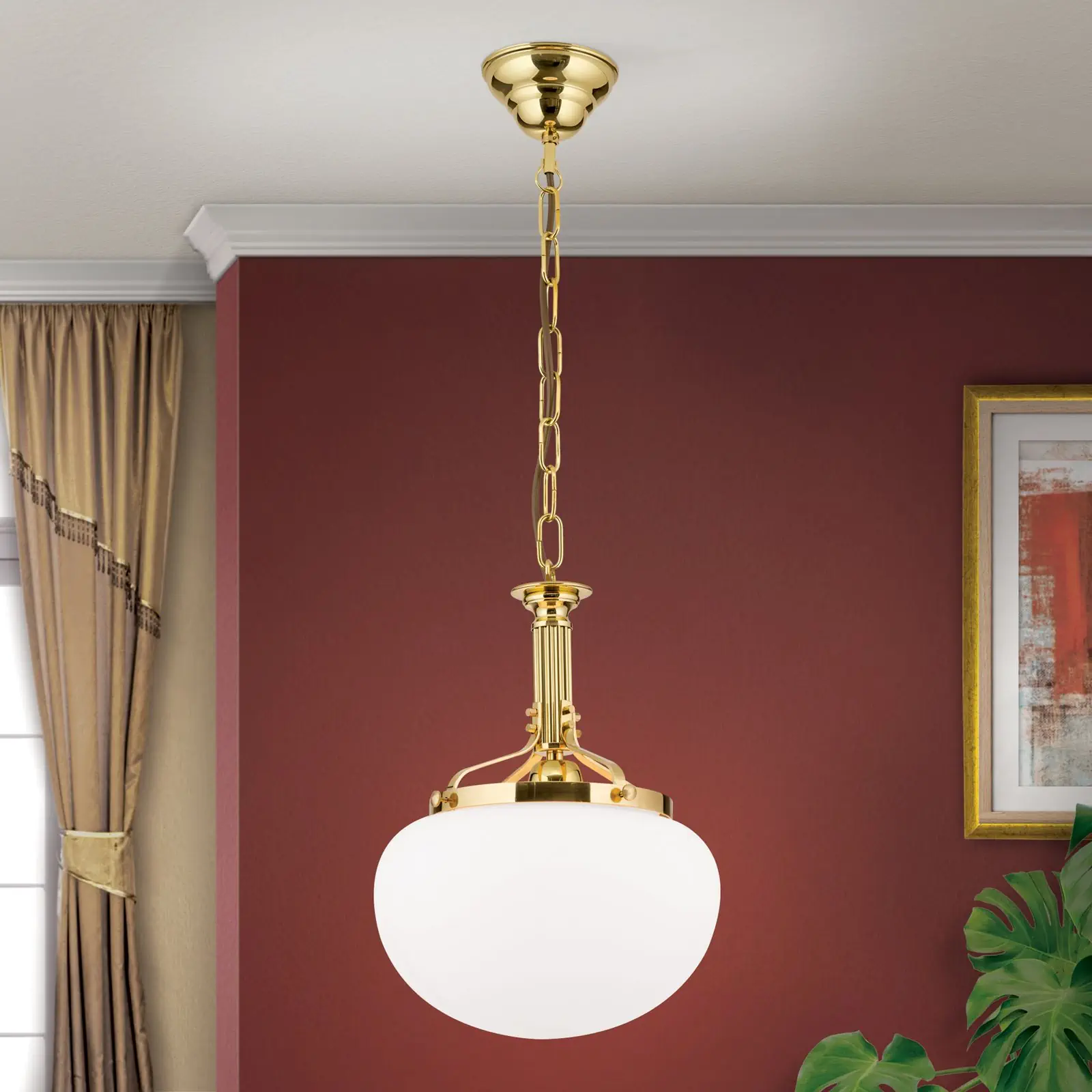 Viseća lampa WIENER NOSTALGIE, sjajni mesing, sa opal mat staklom, 27cm