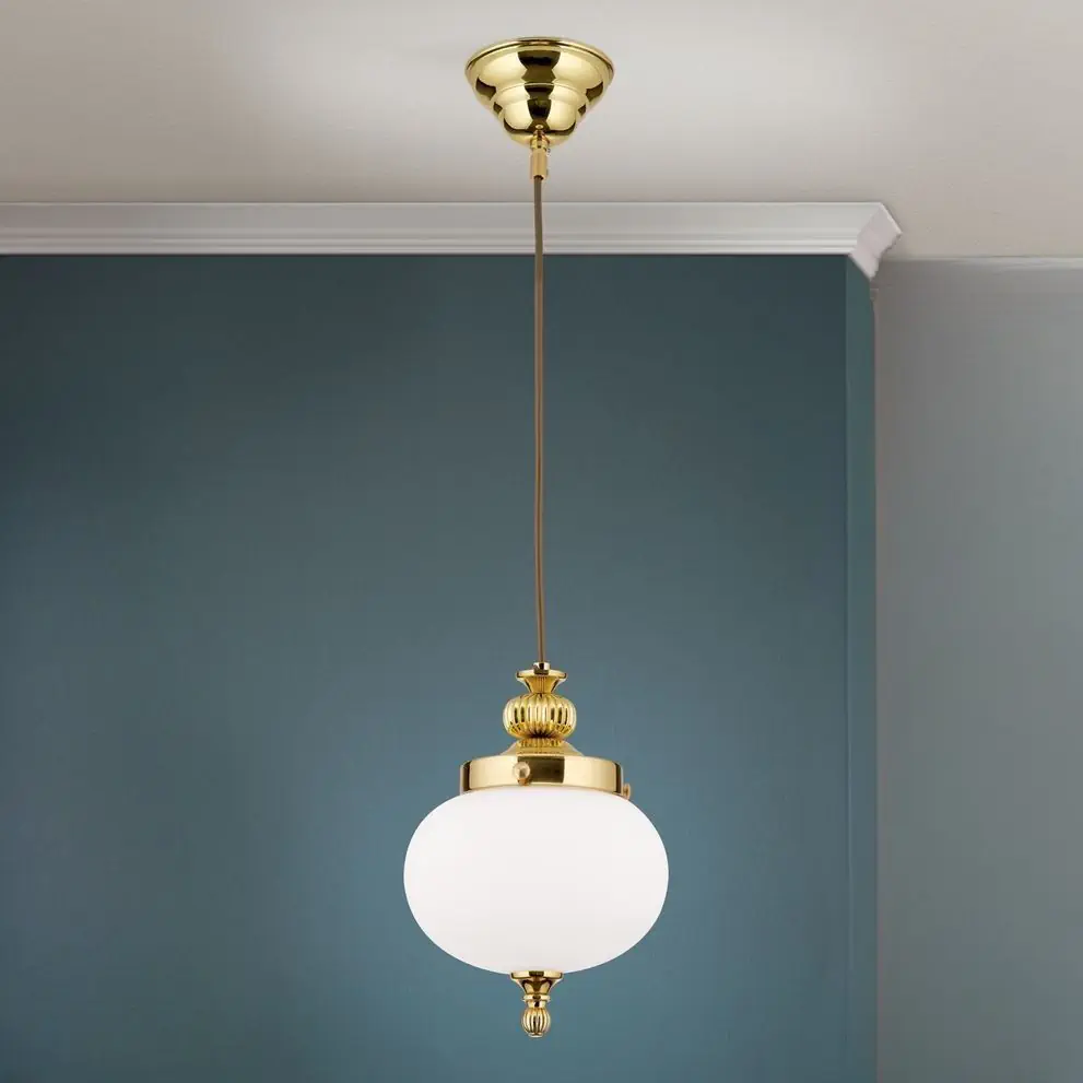 Viseća lampa WIENER NOSTALGIE, sjajni mesing, sa opal mat staklom, 18 cm