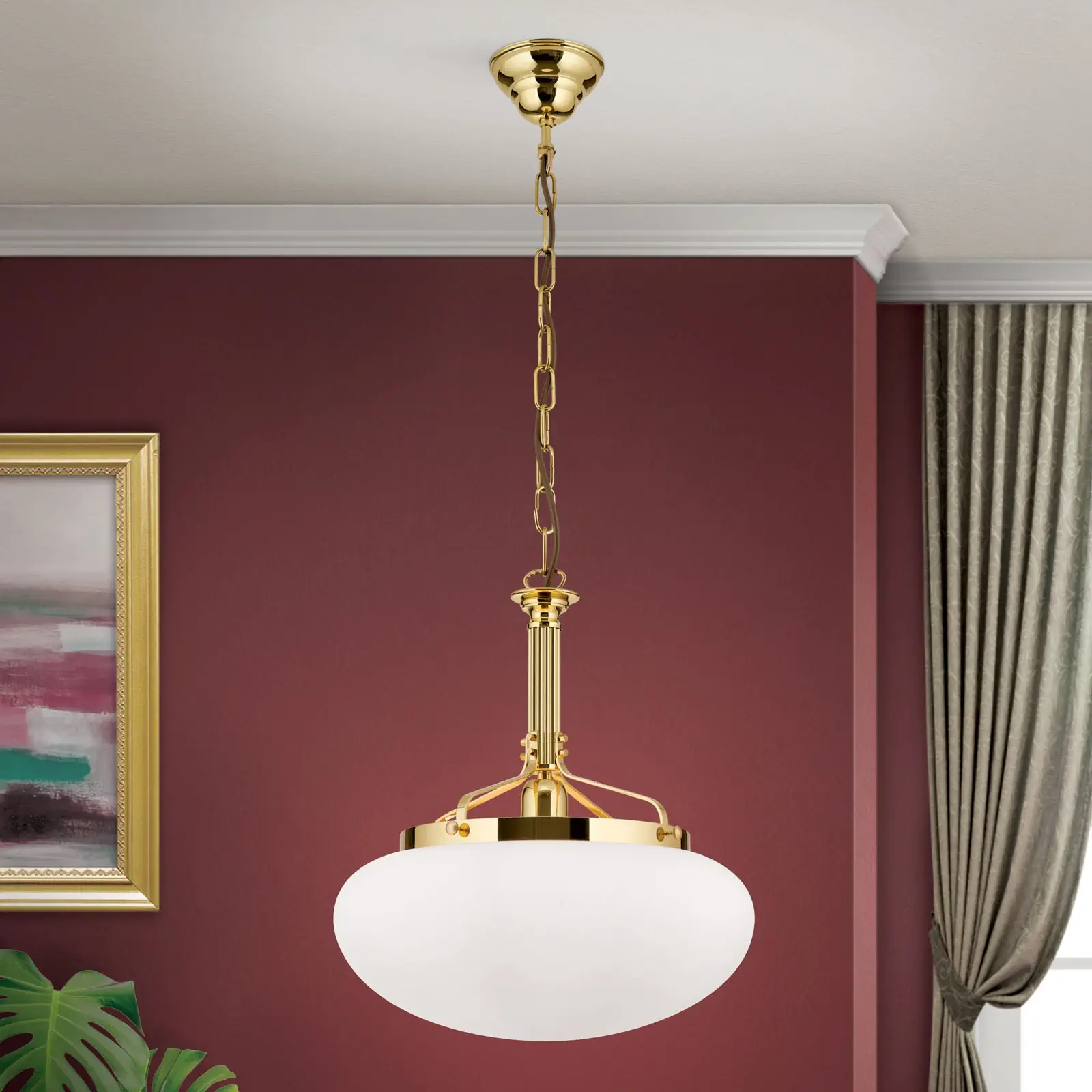 Viseća lampa WIENER NOSTALGIE, sjajni mesing, sa opal mat staklom, 40cm