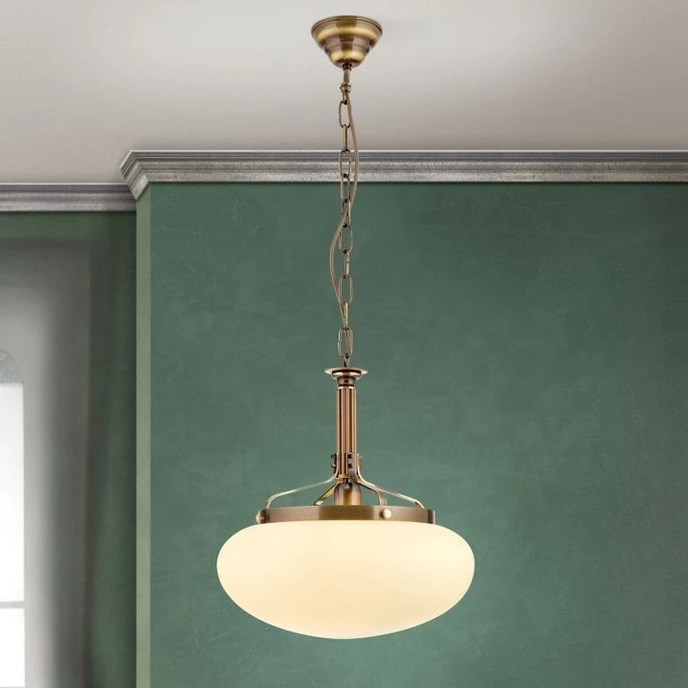 Viseća lampa WIENER NOSTALGIE, Ø 40 cm, antik mesing, šampanj mat staklo