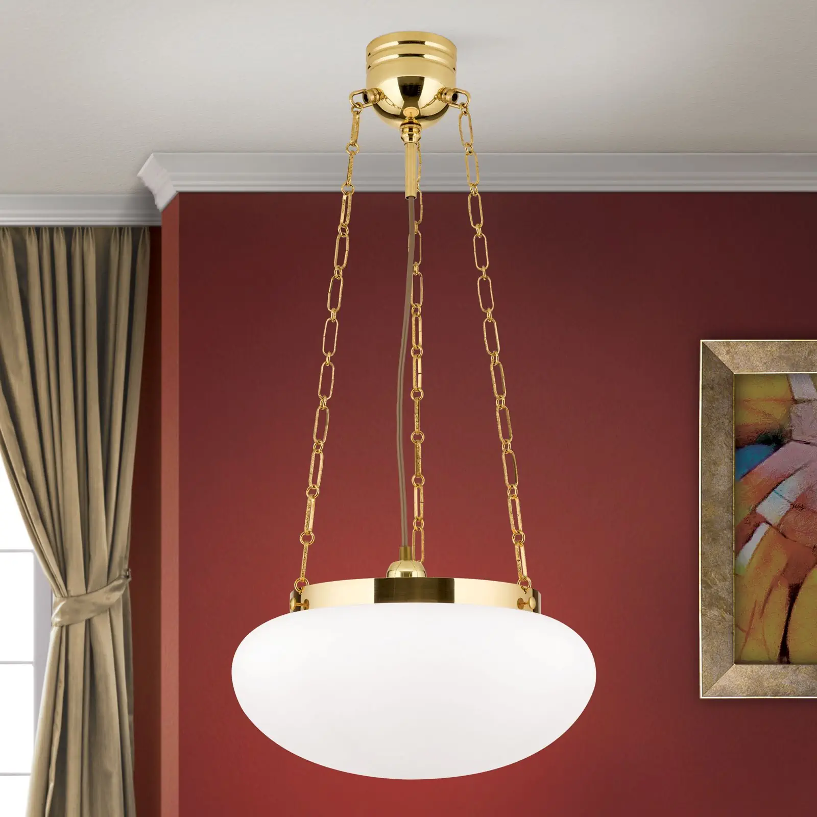 Viseća lampa WIENER NOSTALGIE, sjajni mesing, sa opal mat staklom