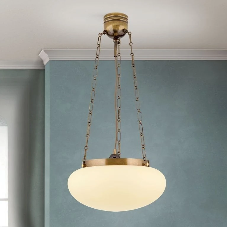 Viseća lampa WIENER NOSTALGIE, Ø 40 cm, antik mesing, šampanj mat staklo