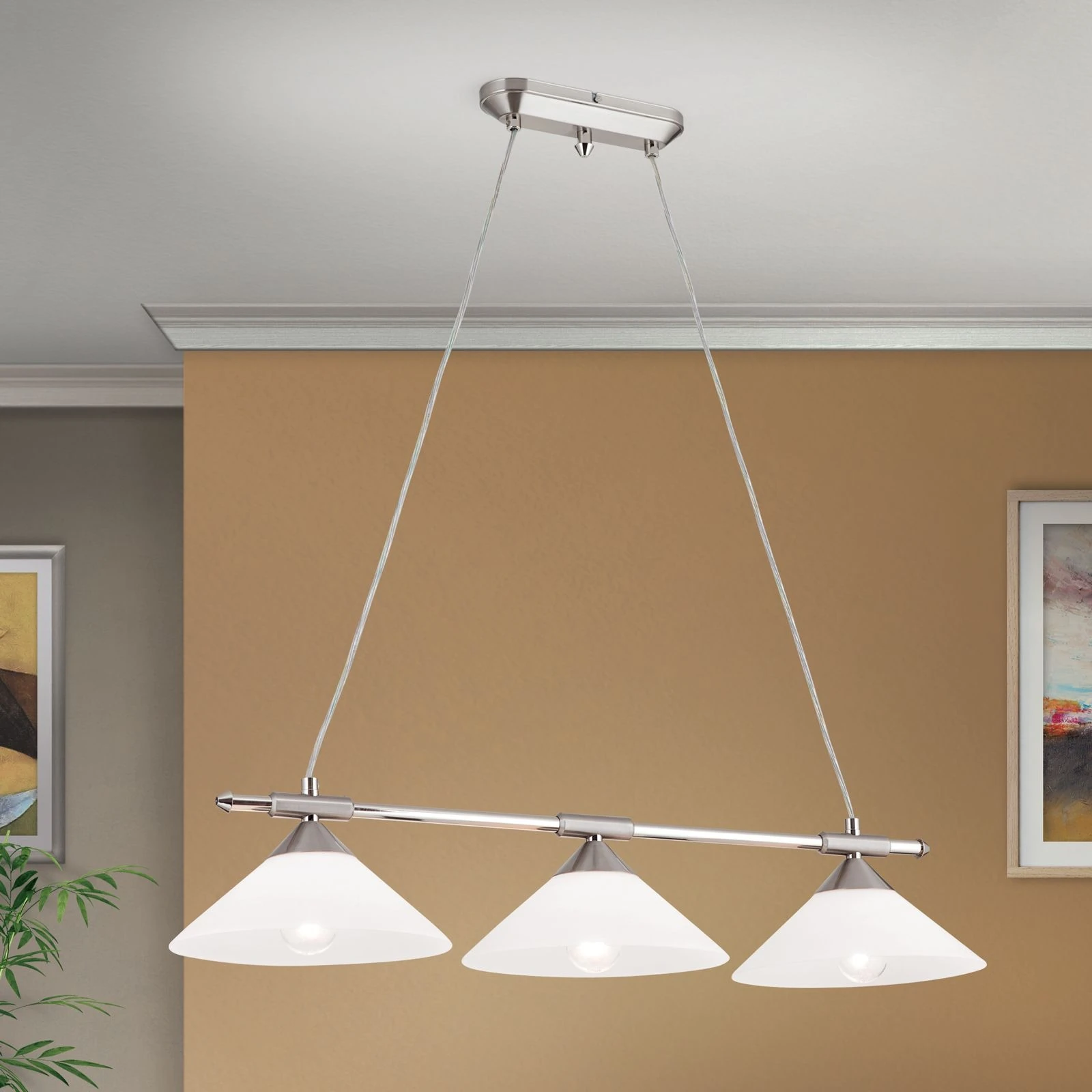 Viseća lampa ARTDESIGN, 3 izvora svetla, satin hrom, opalno staklo