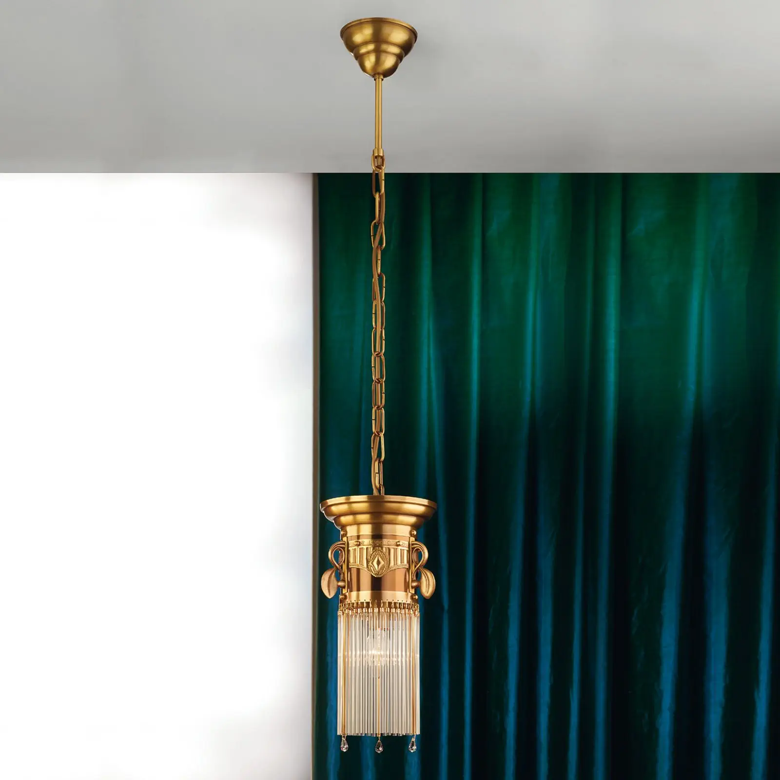 Viseća lampa ADELE, staromesing, sa staklenim štapićima, 17cm