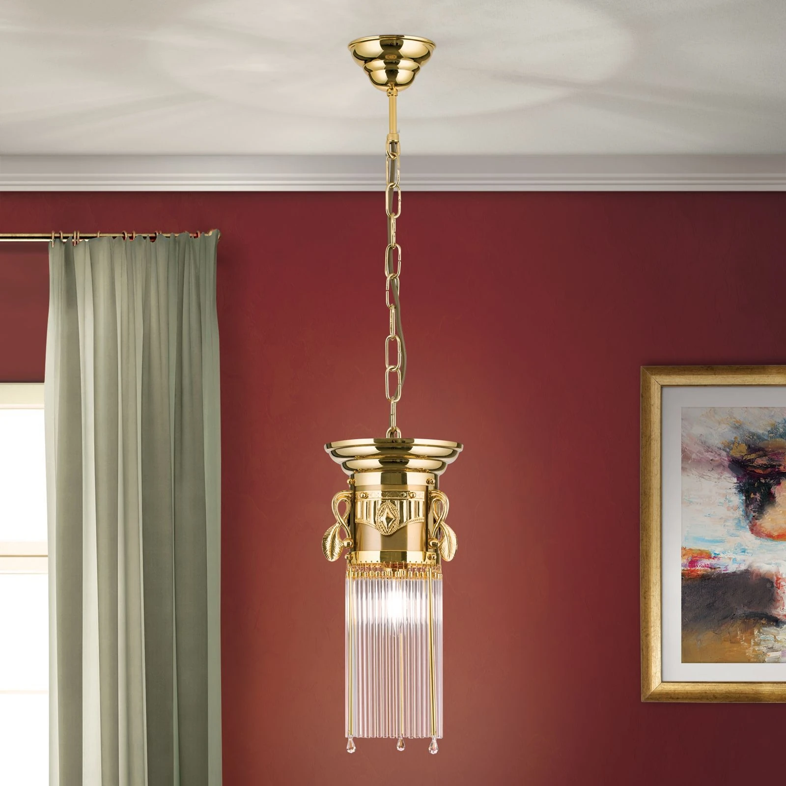 Viseća lampa ADELE, 24-karatno pozlaćena, štapići od kristalnog stakla, Ø 17 cm