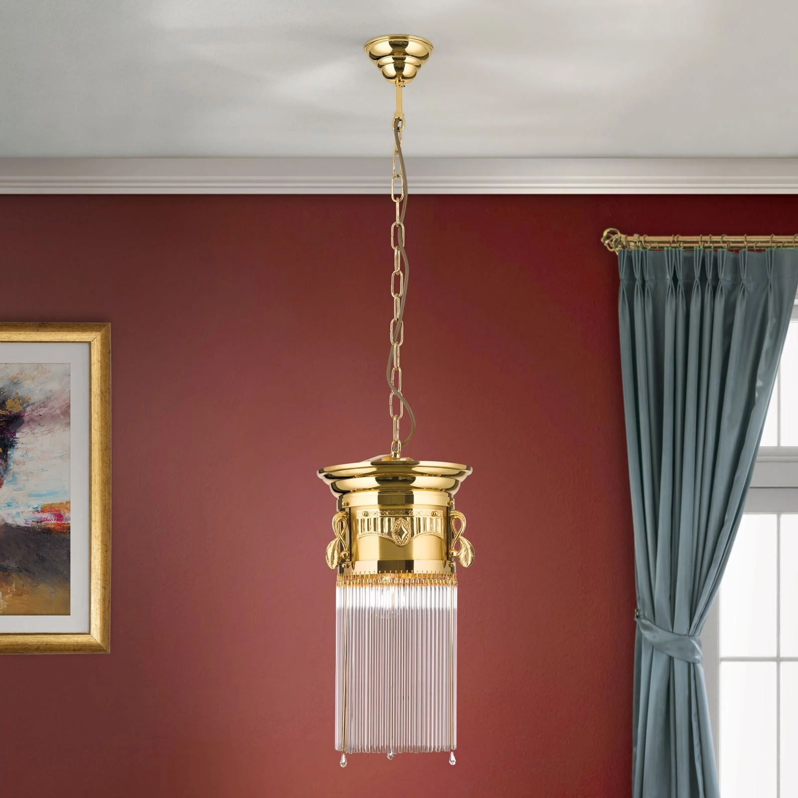 Viseća lampa ADELE, 24-karatno pozlaćena, štapići od kristalnog stakla, Ø 26 cm