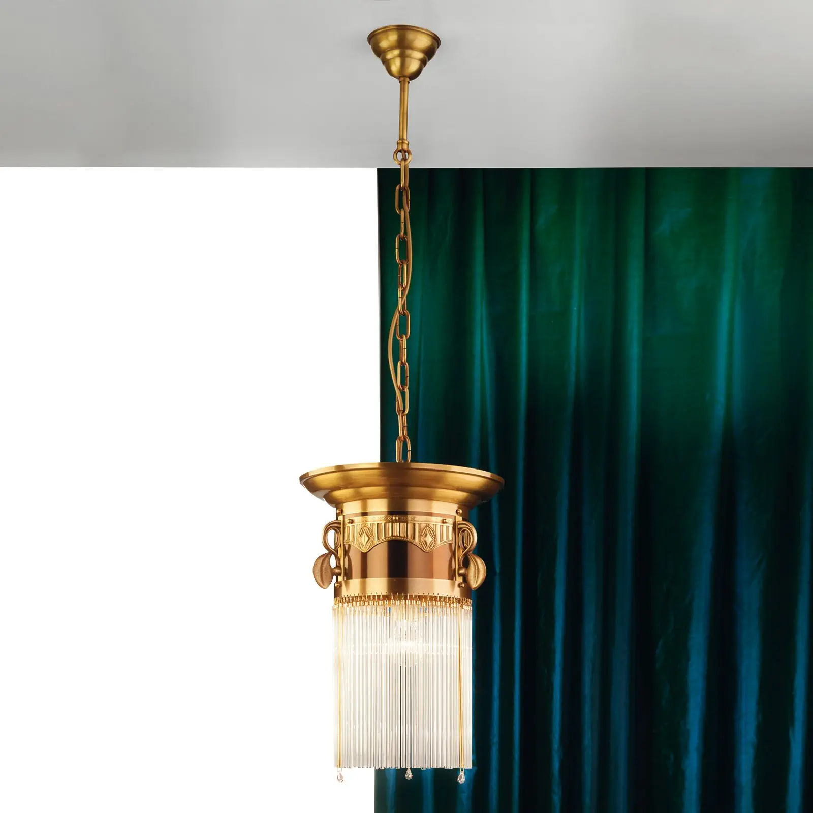 Viseća lampa ADELE, staromesing, sa staklenim štapićima, 32cm