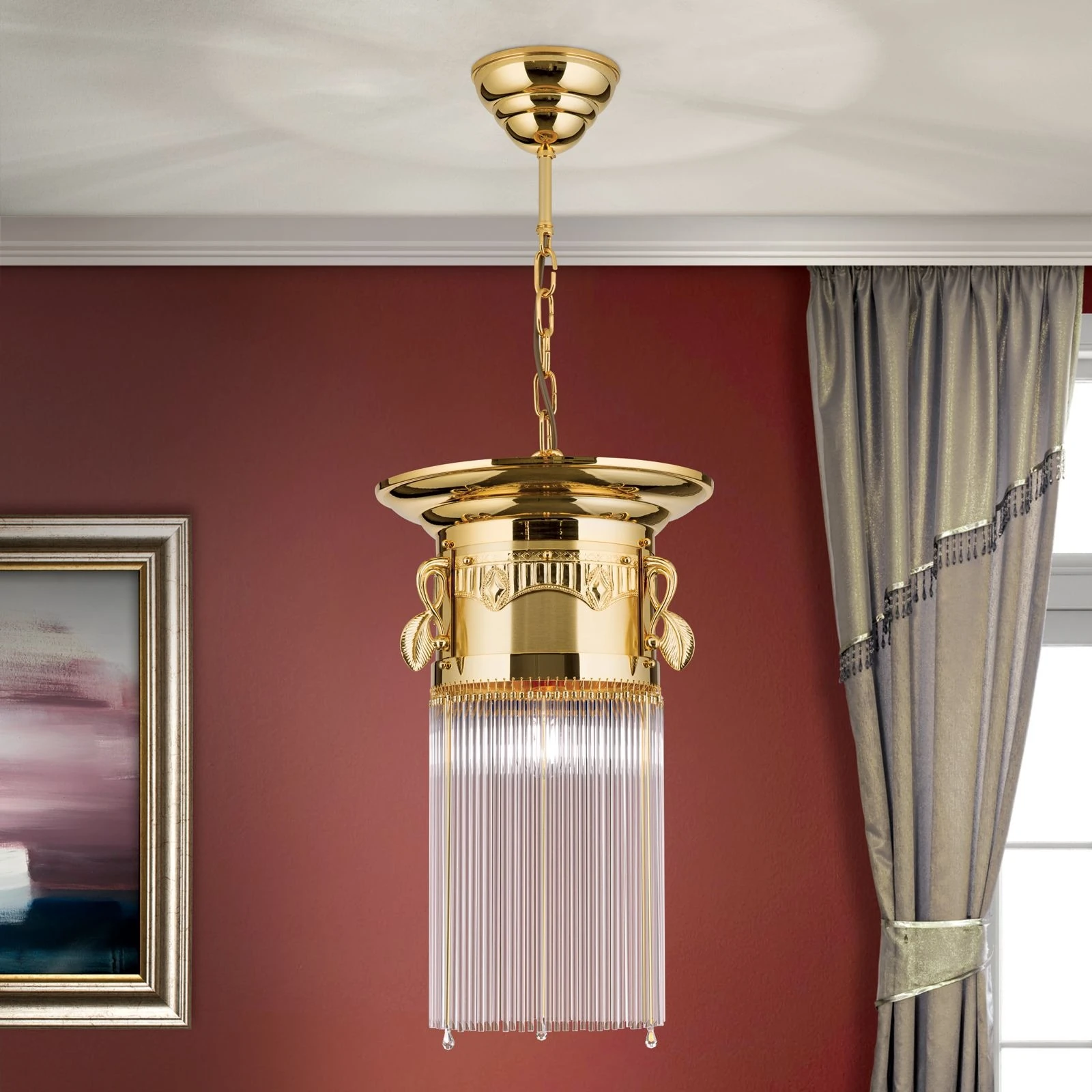 Viseća lampa ADELE, 24-karatno pozlaćena, štapići od kristalnog stakla, Ø 32 cm