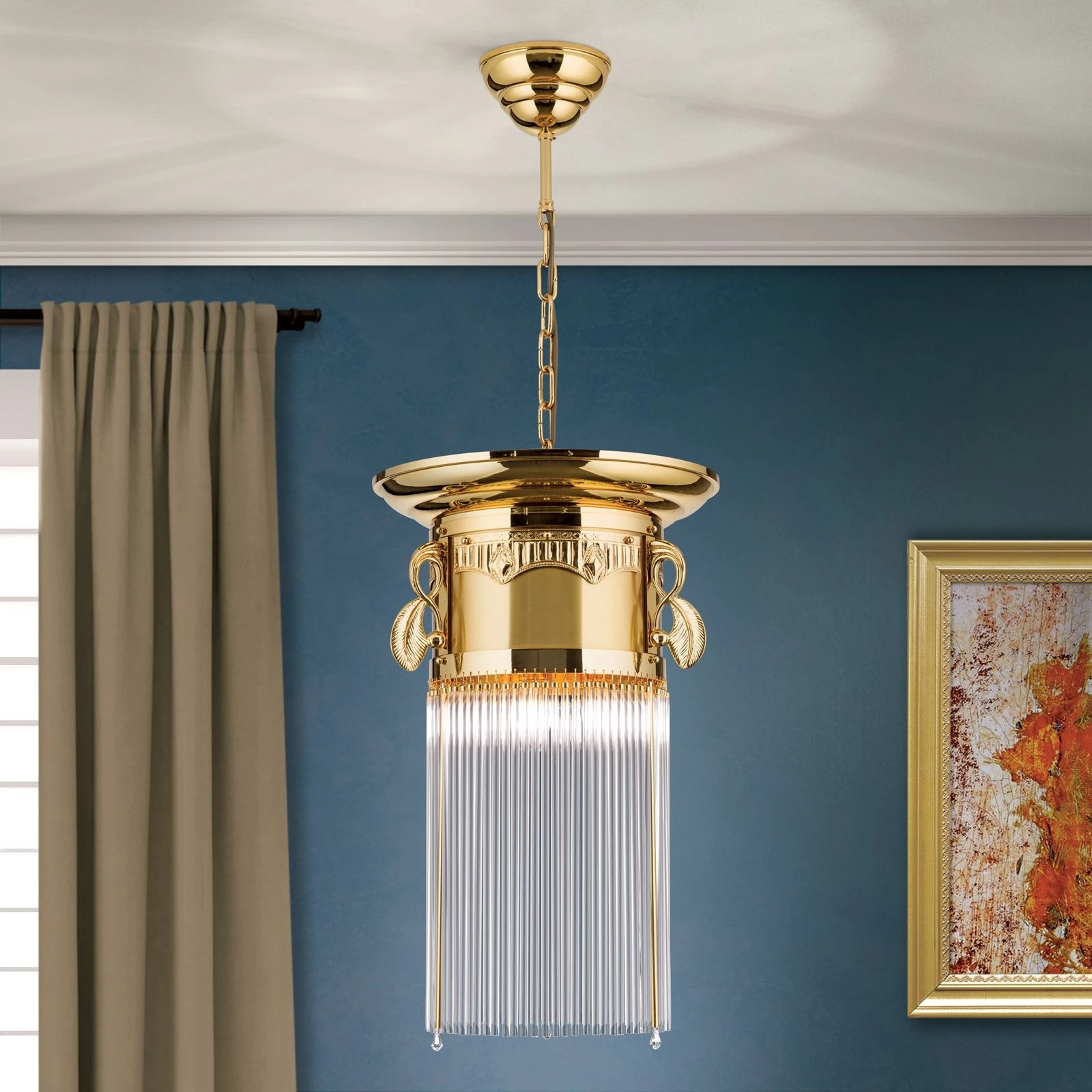 Viseća lampa ADELE, 24-karatno pozlaćena, štapići od kristalnog stakla, Ø 37 cm