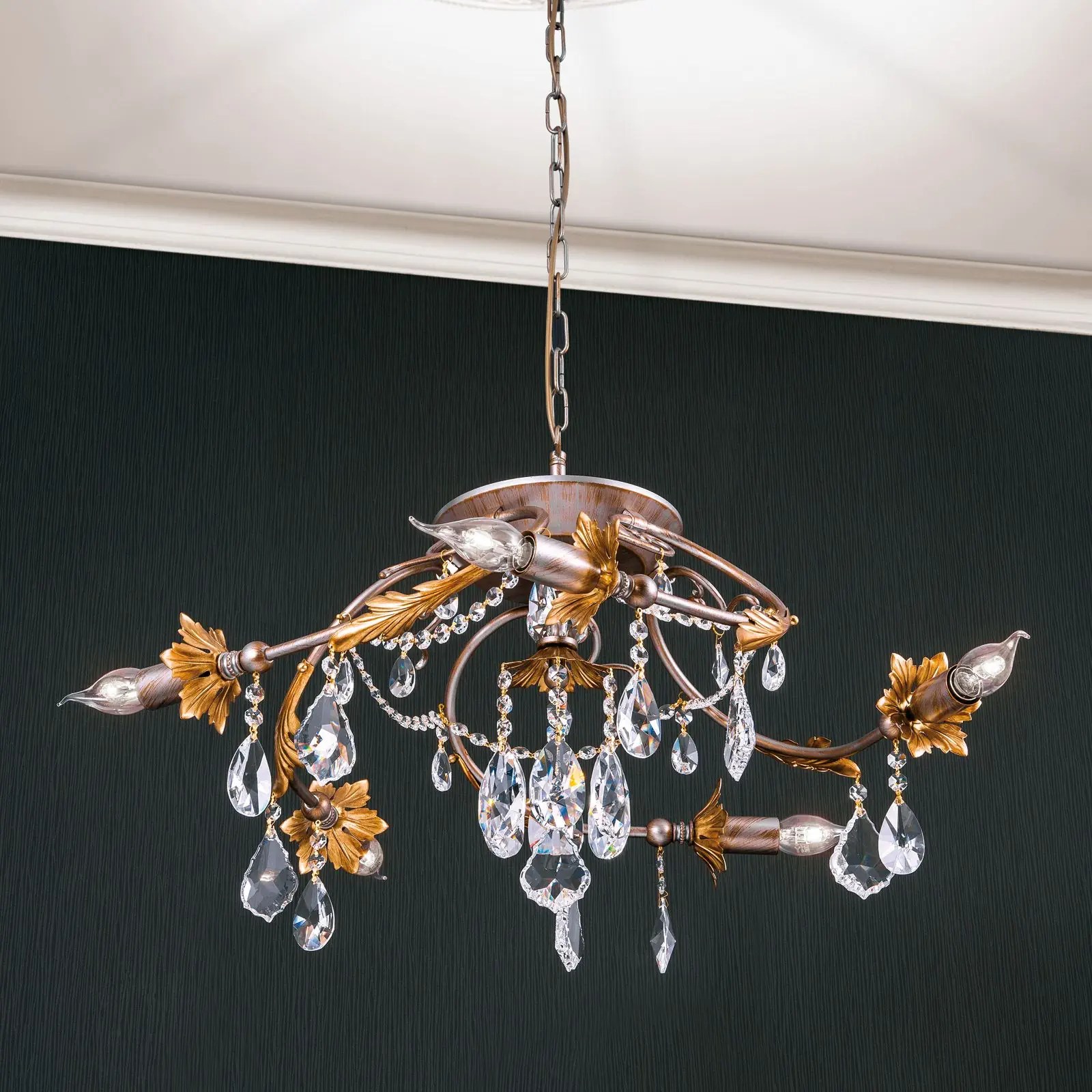 Viseća lampa MIRAMARE, 5 izvora svetla, srebrno-zlatna