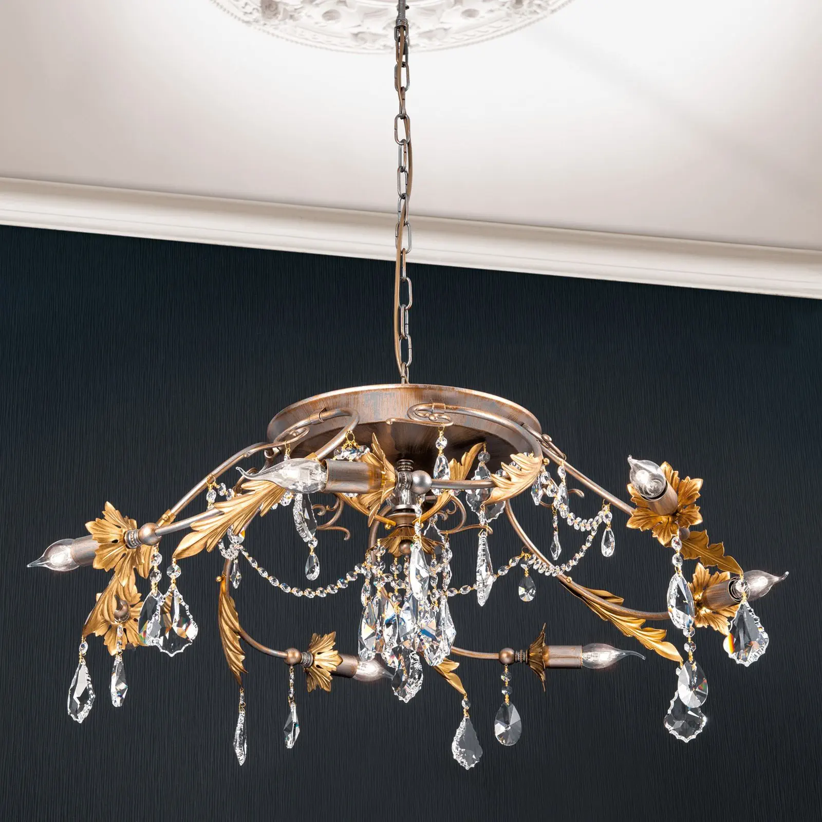 Viseća lampa MIRAMARE, 7 izvora svetla, srebrno-zlatna