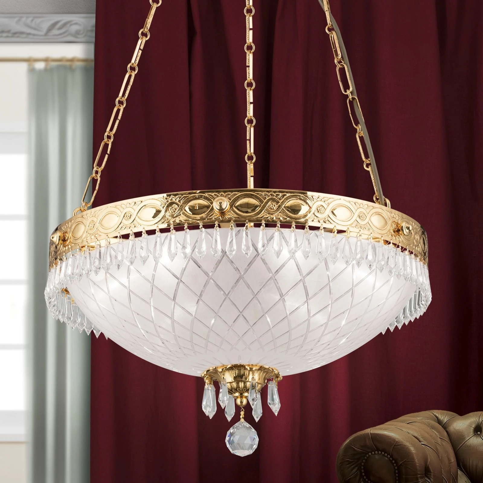 Viseća lampa EMPIRE CRYSTAL, 6 izvora svetla, 24-karatno pozlaćeno