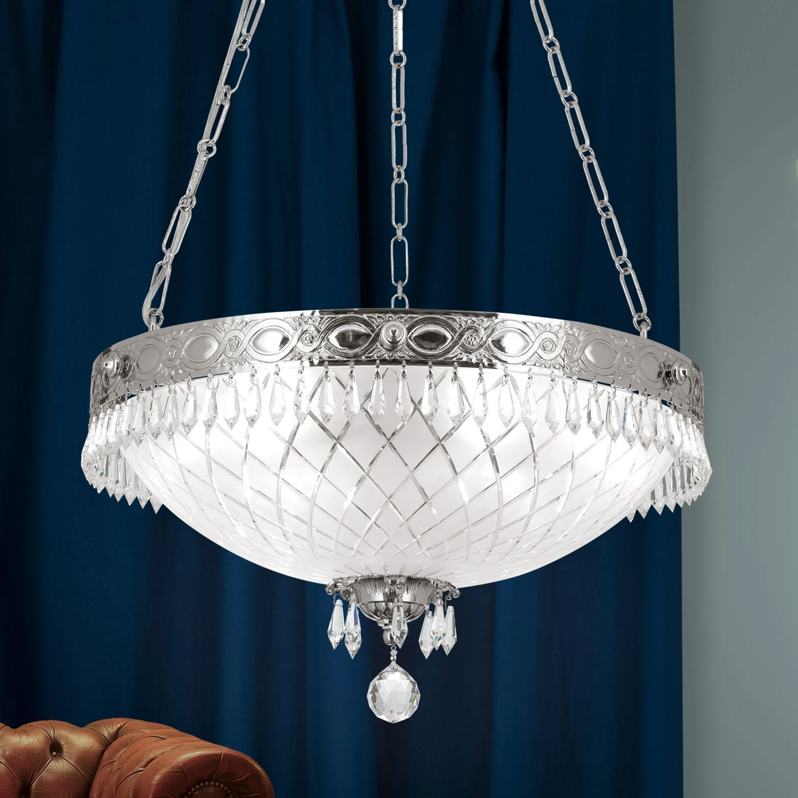 Viseća lampa EMPIRE CRYSTAL, 6 izvora svetla, antik srebro