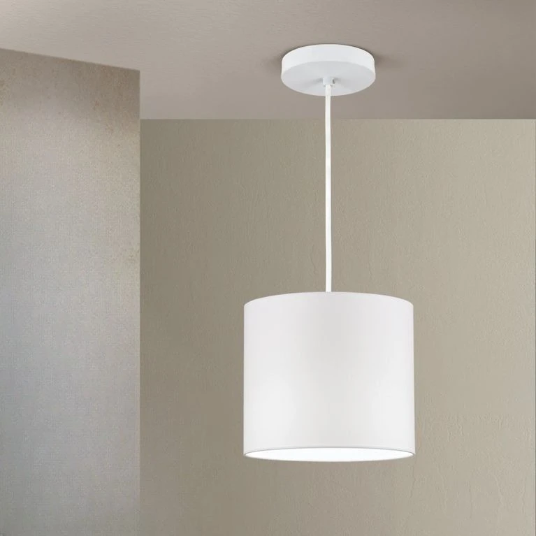 Viseća lampa SHADE, mala, 1 izvor svetla (E27), bela završna obrada, beli cilindrični abažur