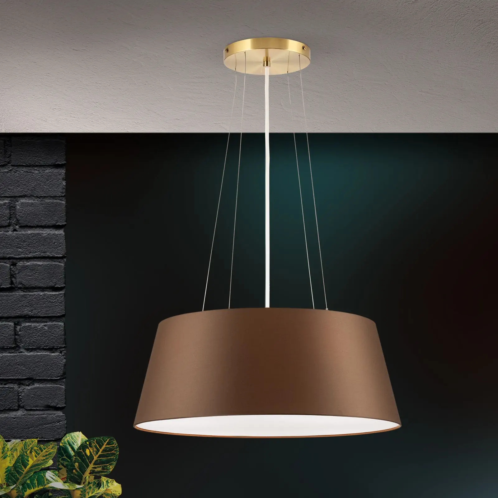 Viseća lampa SHADE, mat mesing, sa konusnim braon abažurom, Ø 50cm