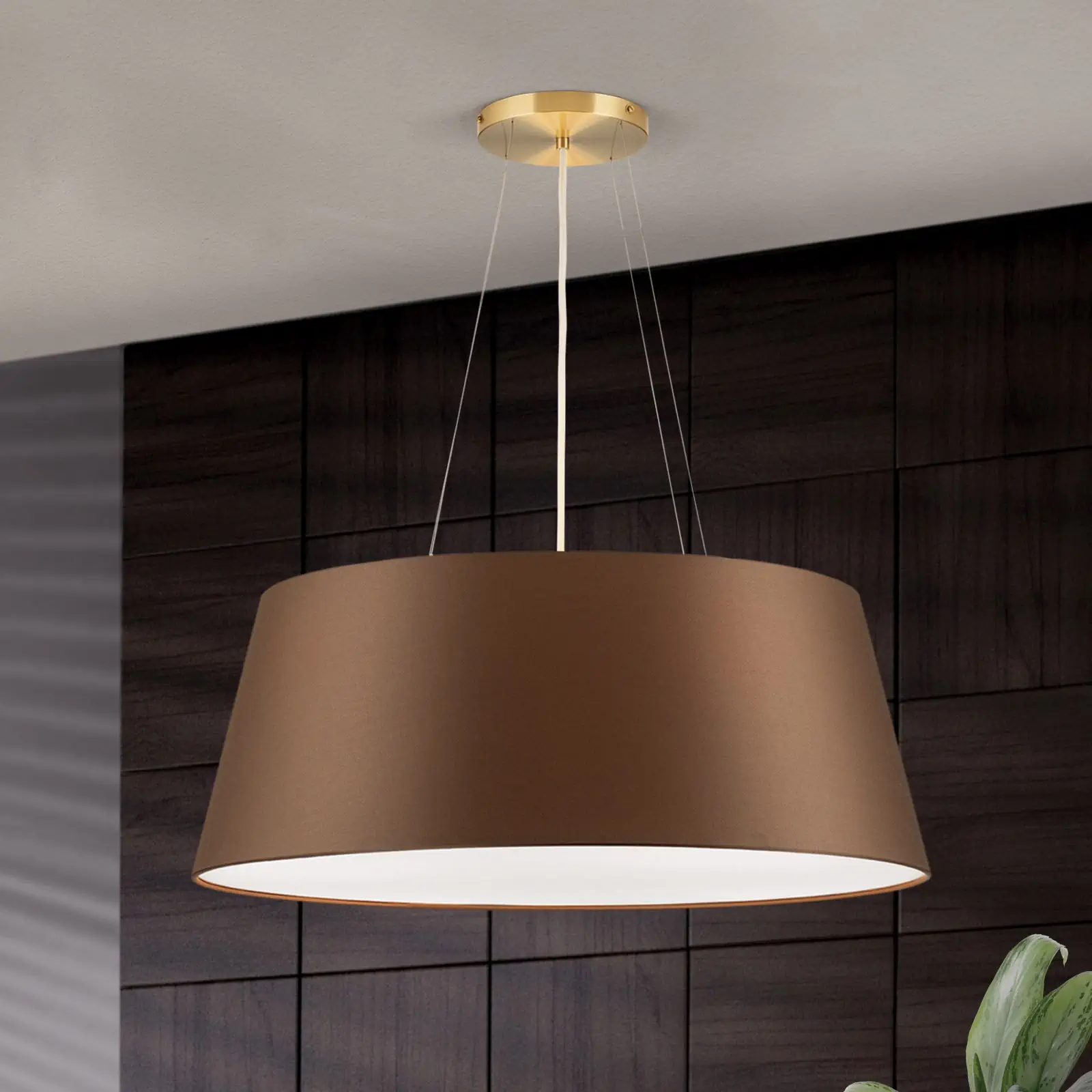 Viseća lampa SHADE, mat mesing, sa konusnim braon abažurom, Ø 70cm