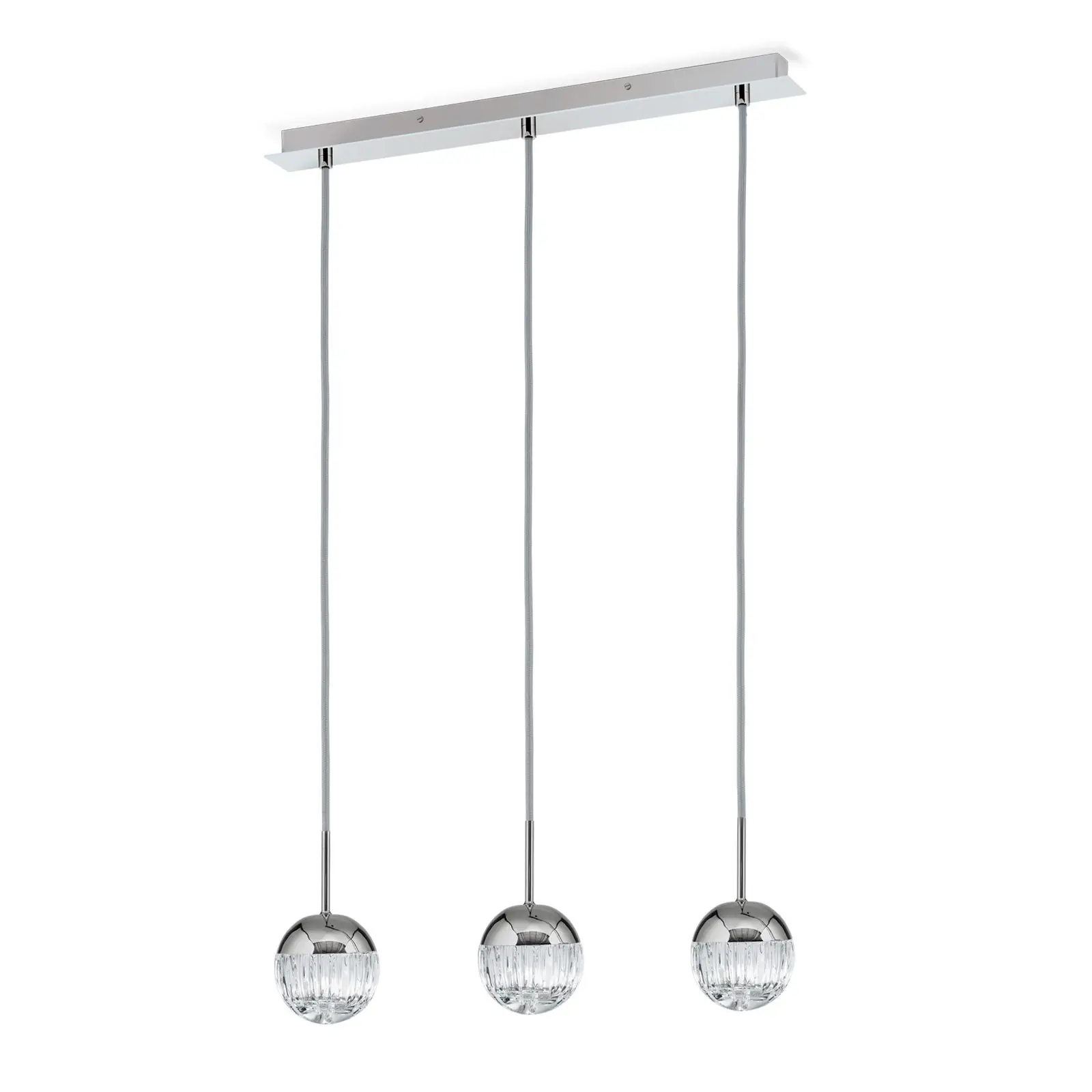 Viseća lampa BALL sa 3 izvora svetla, u nikl završnoj obradi, sa srebrnim tekstilnim kablom i providnim kristalnim staklom sa linearnim rezom - 5
