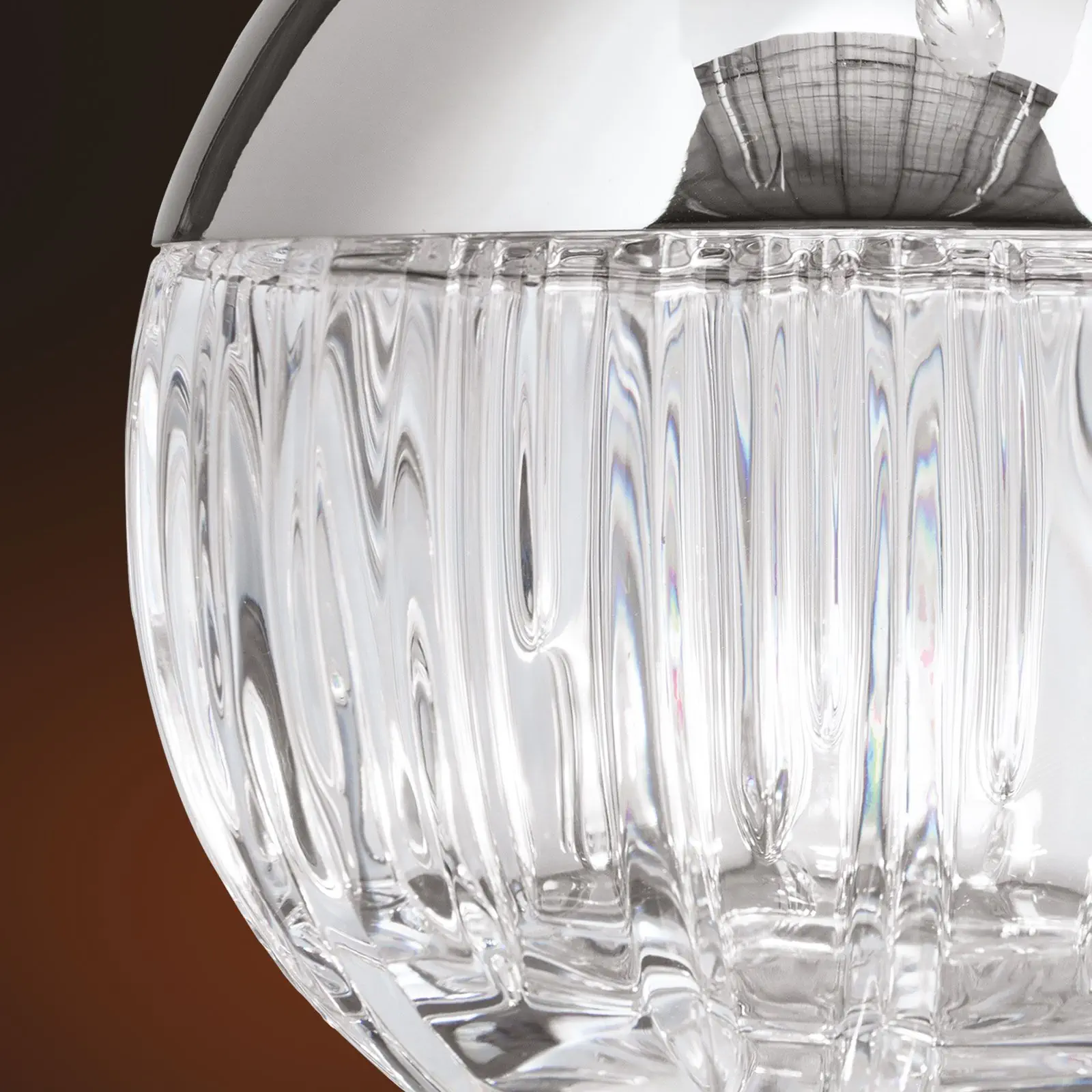 Viseća lampa BALL sa 5 izvora svetla, u nikl završnoj obradi, sa srebrnim tekstilnim kablom i providnim kristalnim staklom sa linearnim rezom - 2