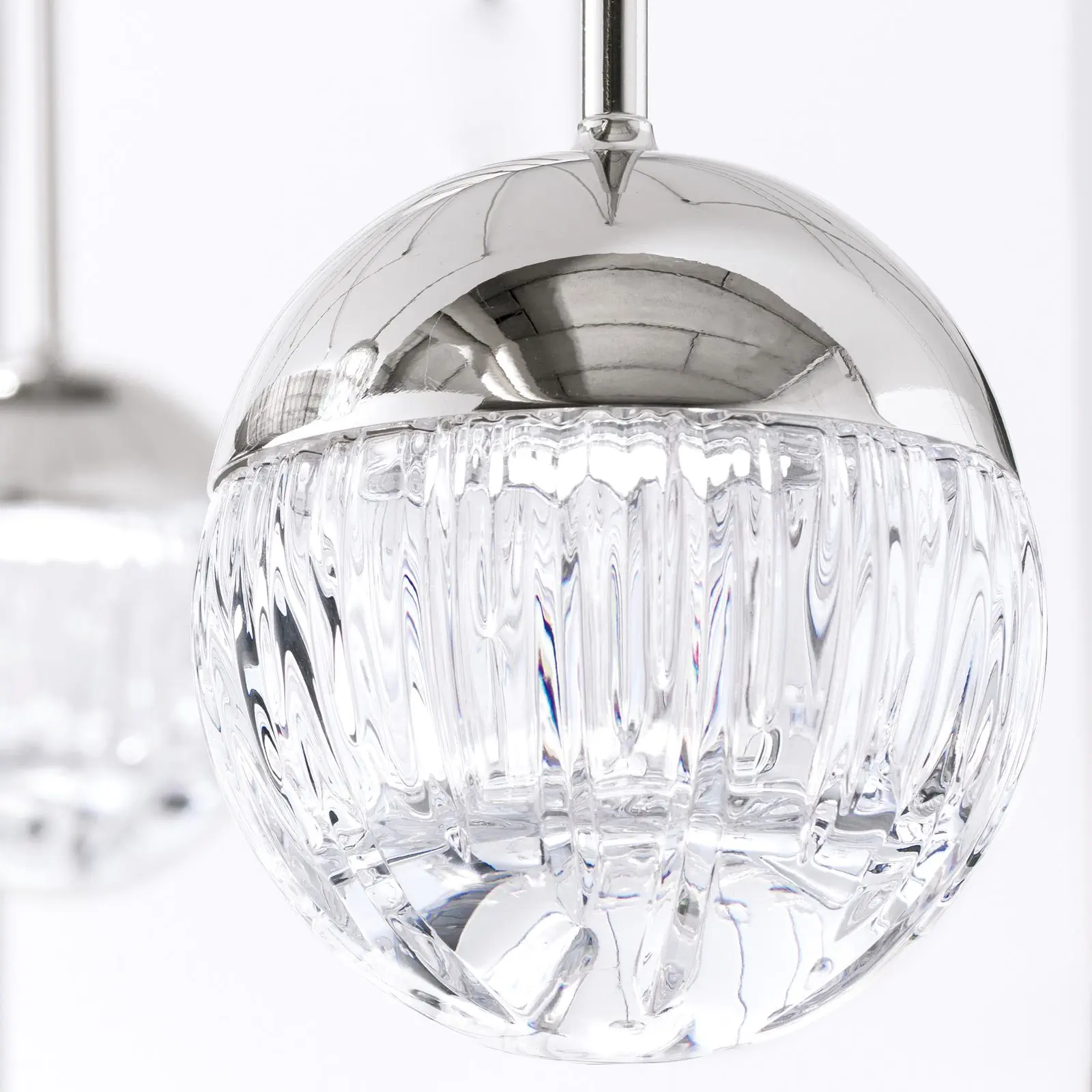 Viseća lampa BALL sa 5 izvora svetla, u nikl završnoj obradi, sa srebrnim tekstilnim kablom i providnim kristalnim staklom sa linearnim rezom - 3