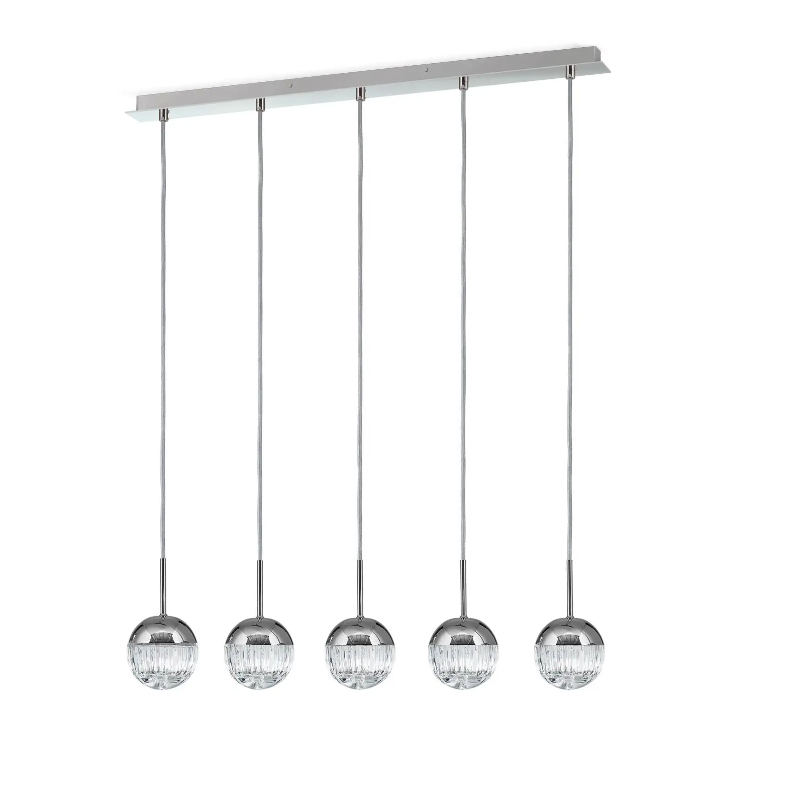 Viseća lampa BALL sa 5 izvora svetla, u nikl završnoj obradi, sa srebrnim tekstilnim kablom i providnim kristalnim staklom sa linearnim rezom - 5