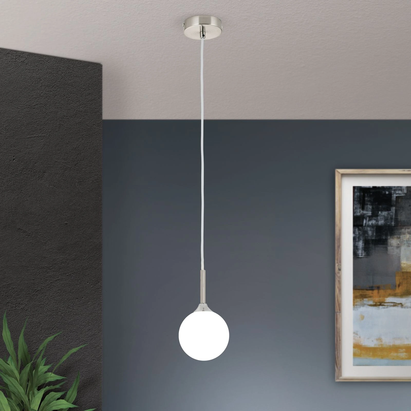 Viseća lampa SNOWWHITE, 1 izvora svetla, satin hrom, mat opal staklo