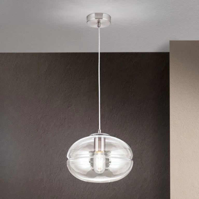 Viseća lampa RICHARD, 1 izvor svetla, satin hrom, prozirno staklo