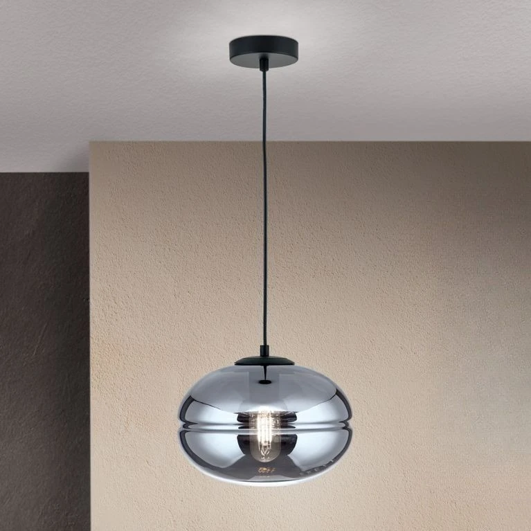 Viseća lampa RICHARD, 1 izvor svetla, crna, dimno staklo