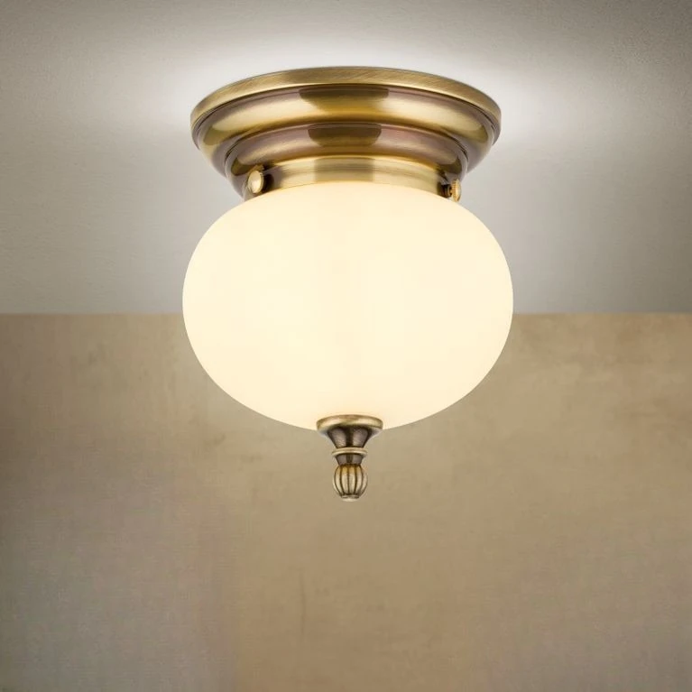 Plafonska lampa WIENER NOSTALGIE, Ø 18 cm, antik mesing, staklo u boji šampanjca