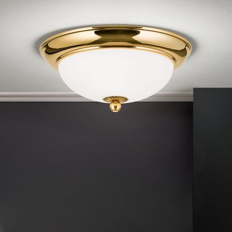 Plafonska lampa EMPIRE, 24-karatno pozlaćena, sa opalno mat staklom, sa ukrasnim dugmetom, Ø 26 cm