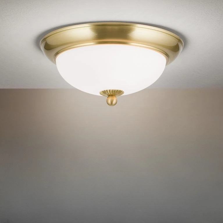 Plafonska lampa EMPIRE, 26 cm, saten mesing, opal mat staklo