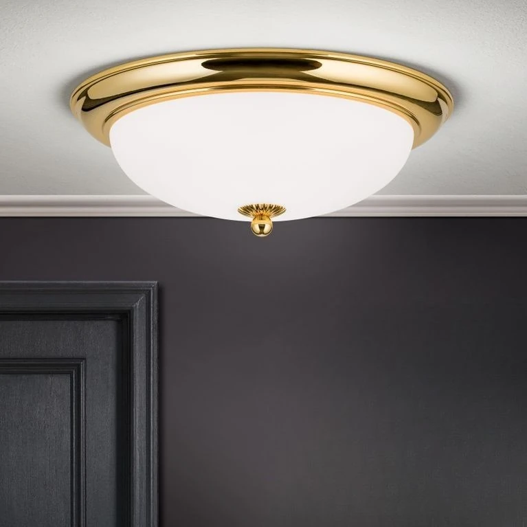 Plafonska lampa EMPIRE, 24-karatno pozlaćena, sa opalno mat staklom, sa ukrasnim dugmetom, Ø 35 cm