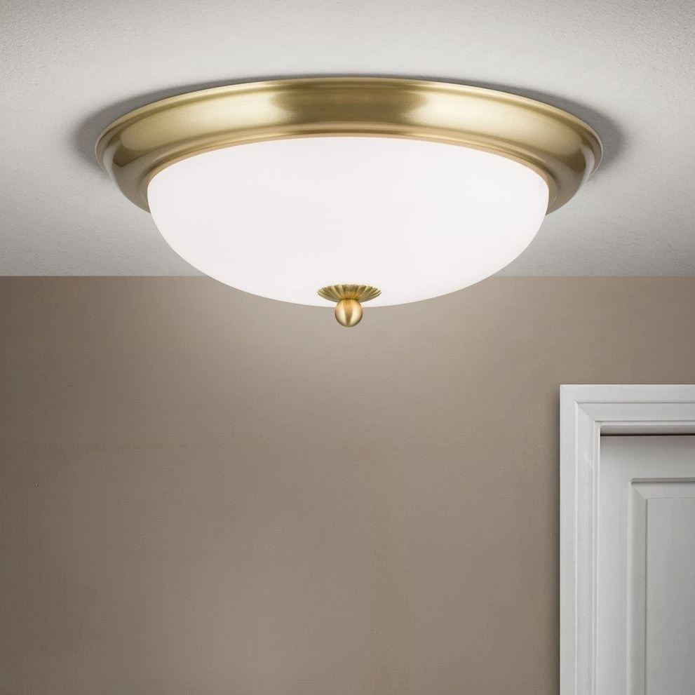 Plafonska lampa WIENER NOSTALGIE, Ø 35 cm, saten mesing, opal mat staklo