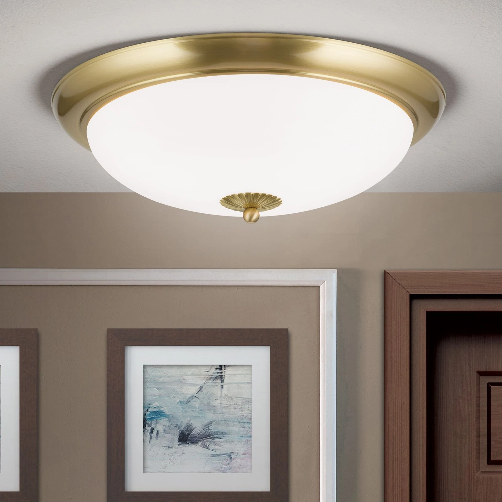 Plafonska lampa WIENER NOSTALGIE, Ø 47 cm, saten mesing, opal mat staklo