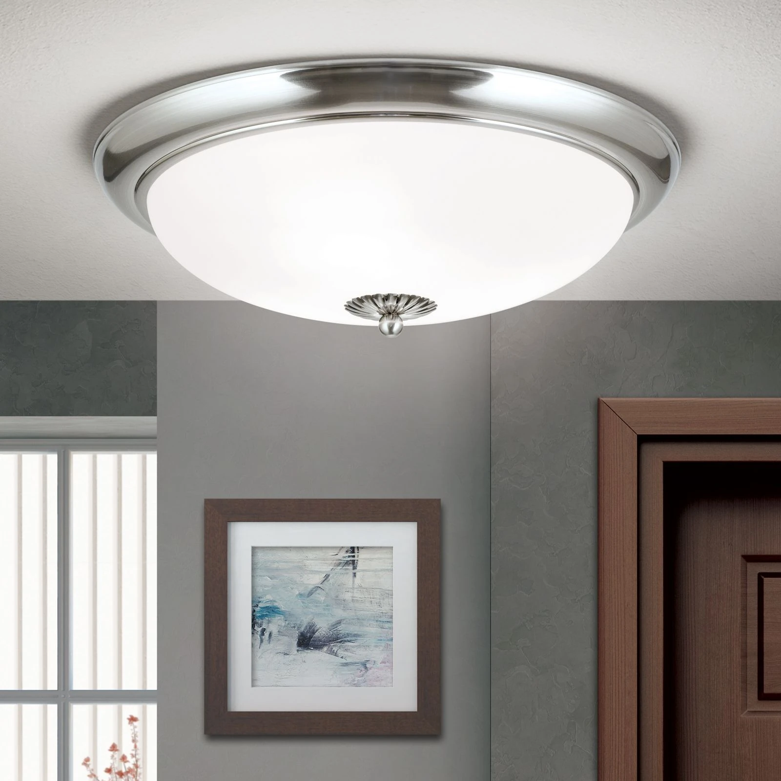 Plafonska lampa WIENER NOSTALGIE, Ø 47 cm, saten hrom, opal mat staklo