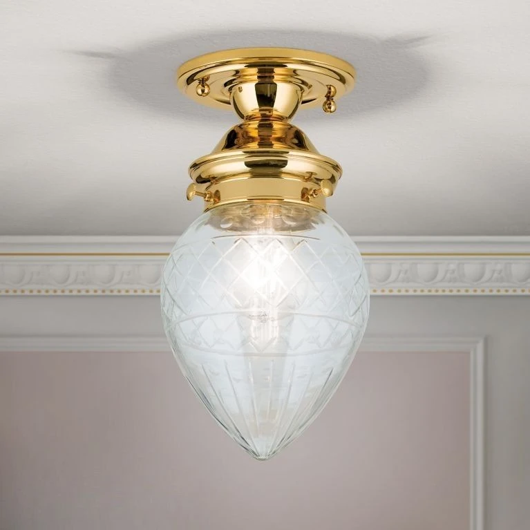 Plafonska lampa BUDAPEST, 24-karatno pozlaćena, prozirno brušeno staklo, 15 cm