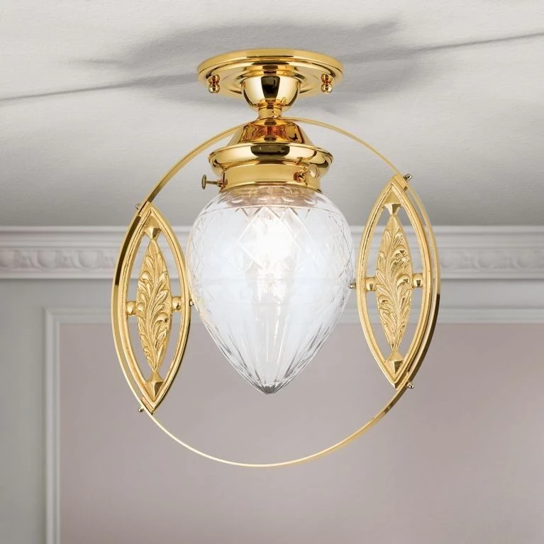 Plafonska lampa BUDAPEST, 24-karatno pozlaćena, prozirno brušeno staklo, 25 cm