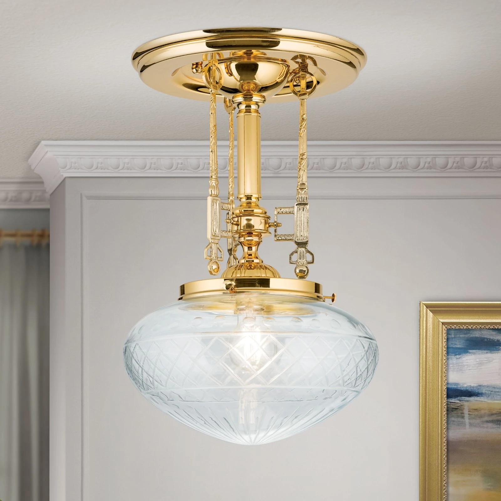 Plafonska lampa BUDAPEST, 24-karatno pozlaćena, prozirno brušeno staklo, 30 cm