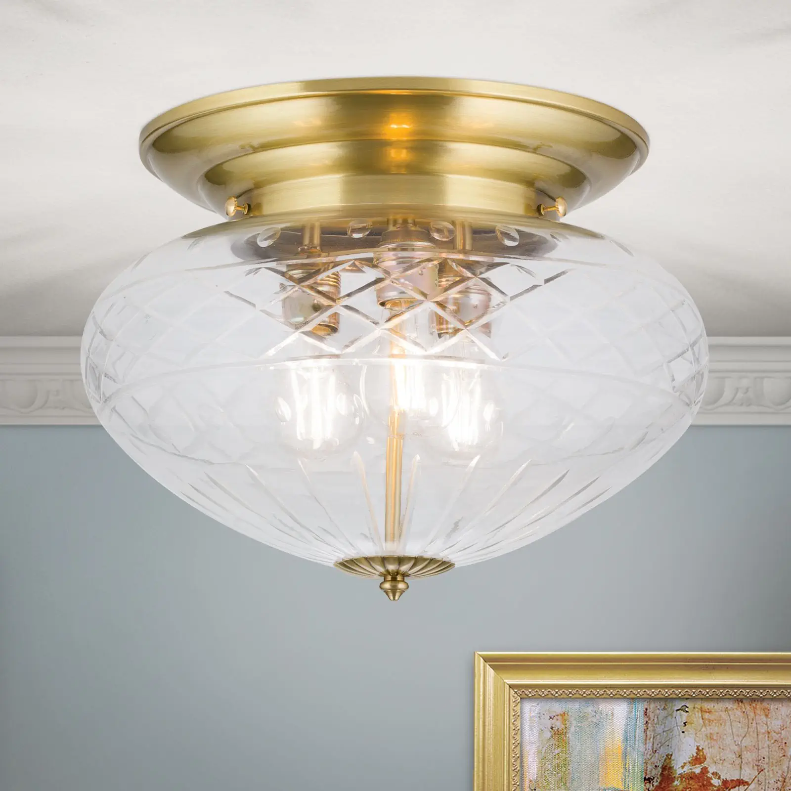 Plafonska lampa ADELE, bronzana završna obrada, sa providnim brušenim staklom, 40 cm